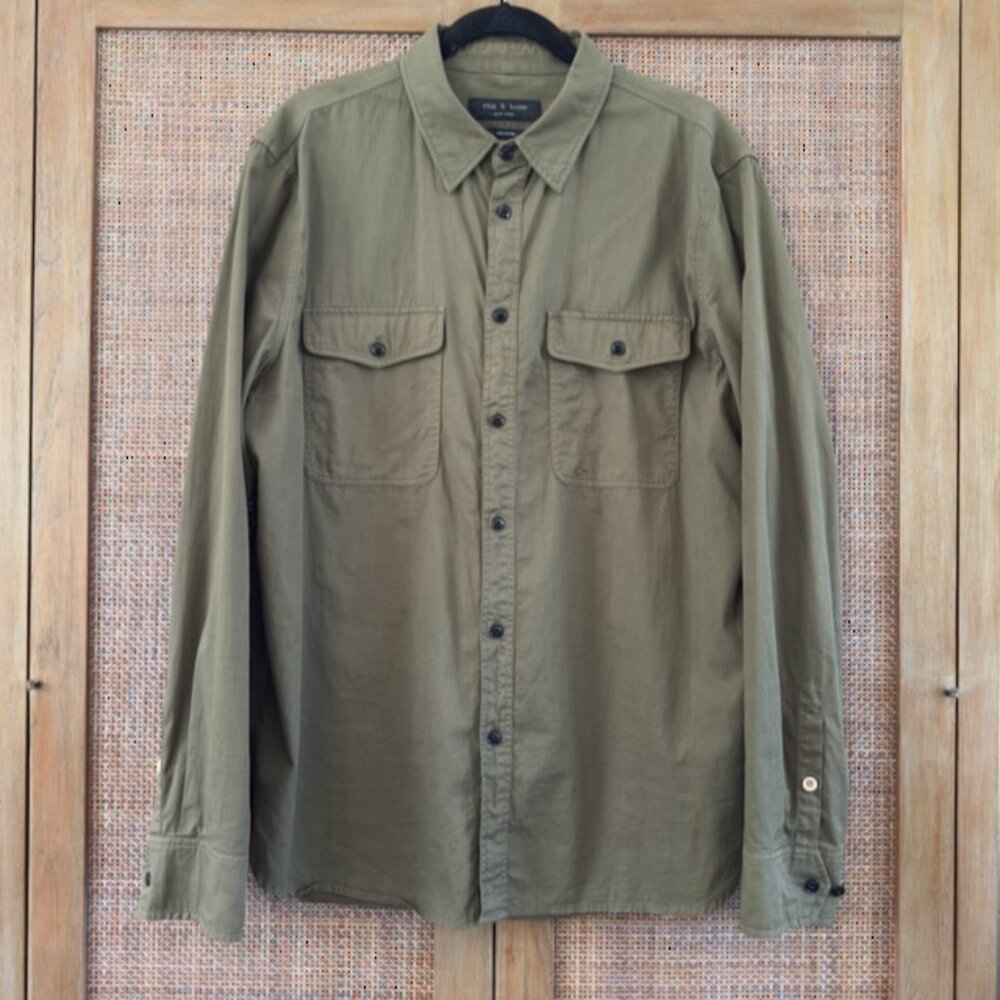 rag & bone - Mens Size XL Long Sleeve Button Down Shirt - Army Green